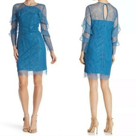 Nanette Lepore Dragonfly Teal "Poetic Love" Special Occasion Lace Dress - Picture 2 of 9
